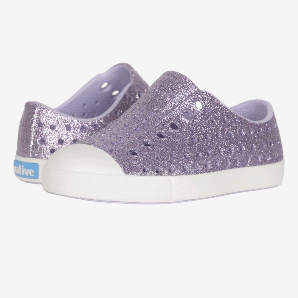 Native purple glitter toddler girl shoes size 7